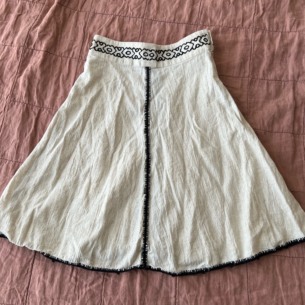 Carolina K Tuckernuck Cream Skirt with Black Trim linen blend size small